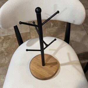 Kirklands Black Mug Holder with Wooden Base